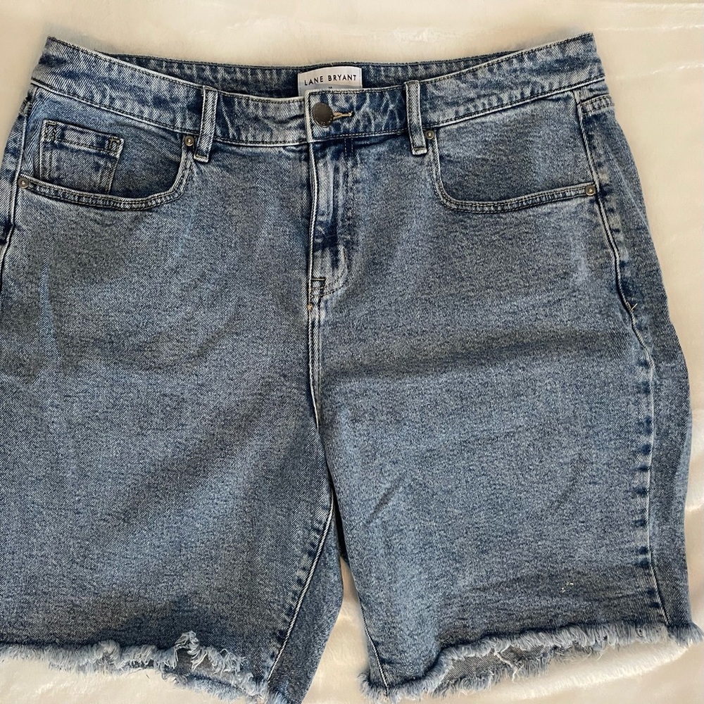 Lane Bryant Blue Denim Jean Shorts, Like New, Frayed Ends, Size 14